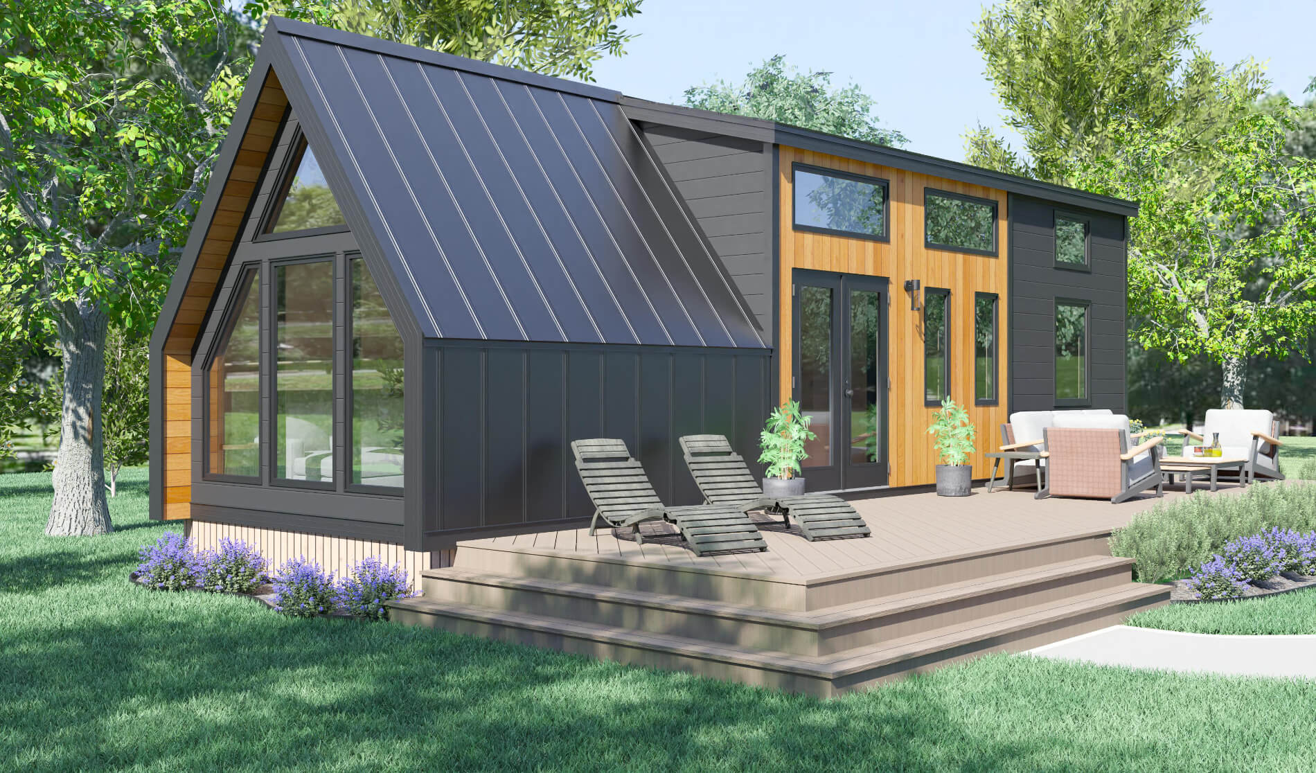 Exterior rendering of the Amberwood Sedona Model tiny home