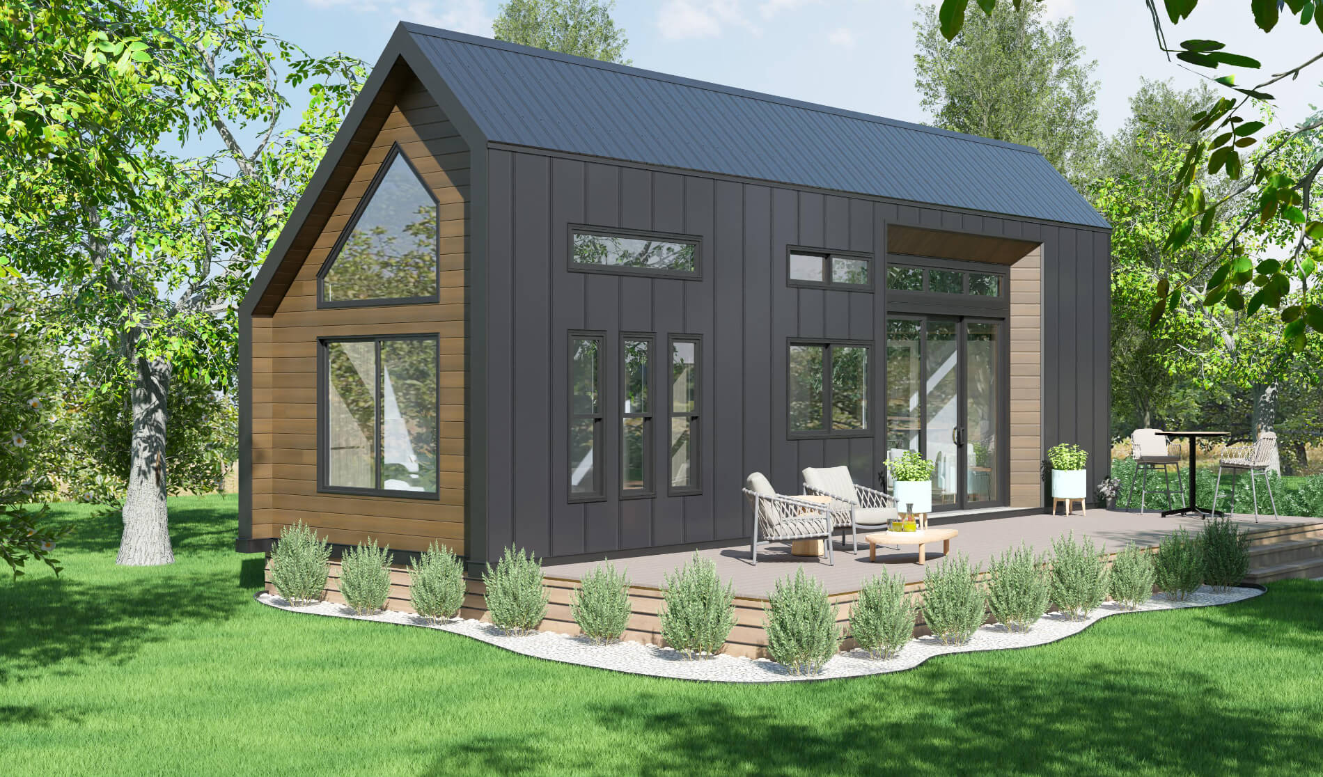 Exterior rendering of the Amberwood Yosemite Model tiny home