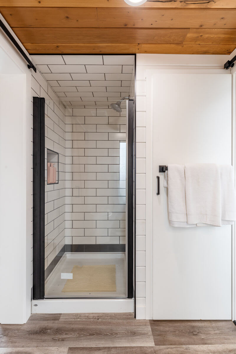 Tiny home bathroom with spacious shower
