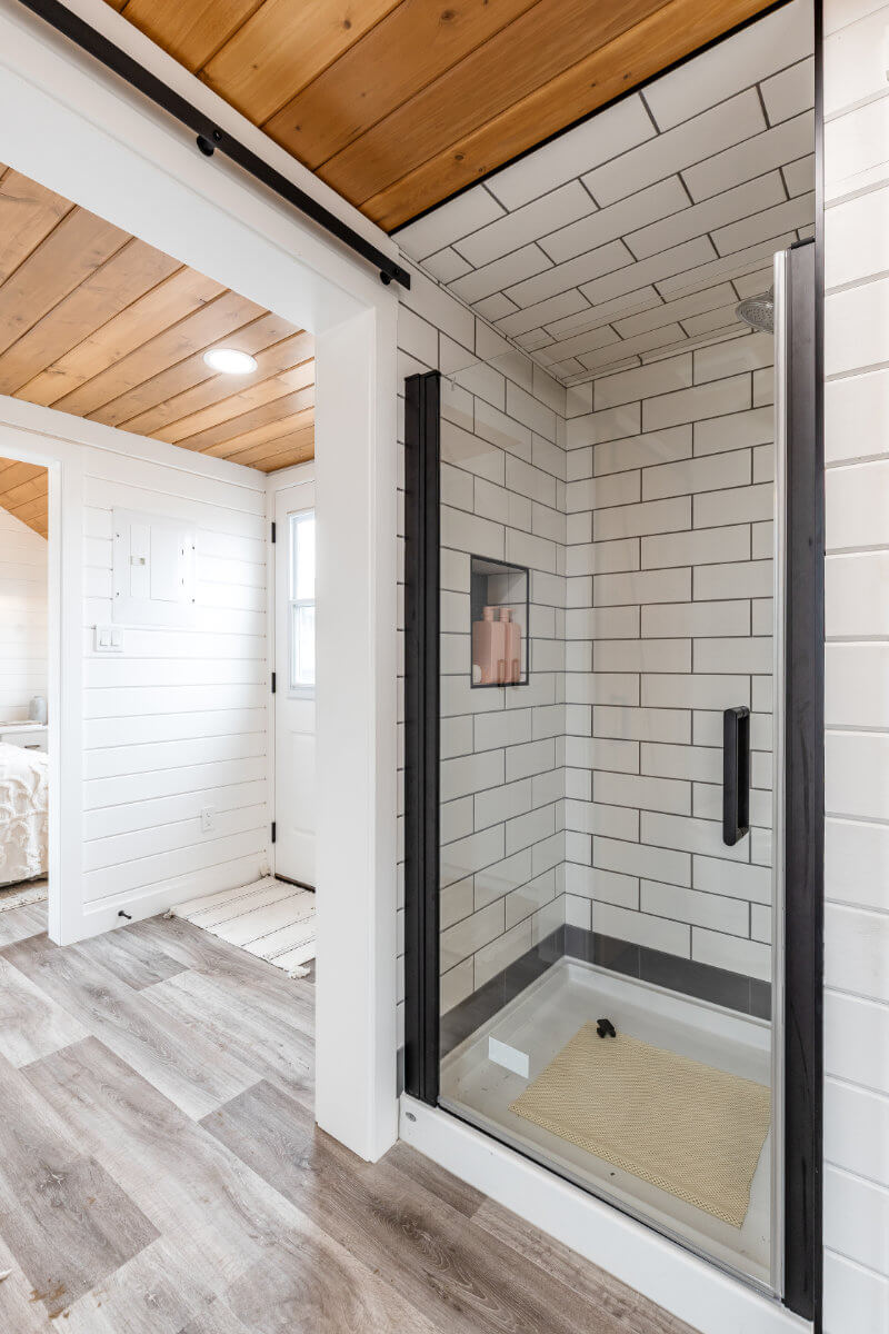 Tiny home bathroom with spacious shower