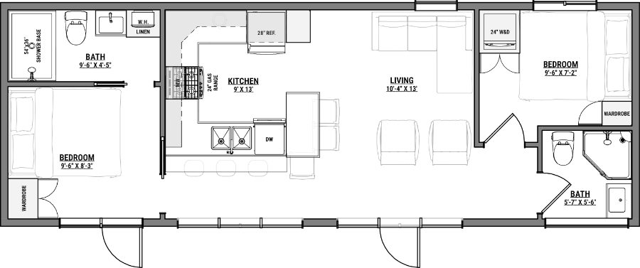 Floorplan preview for the Revelstoke tiny home model from Amberwood Tiny Homes
