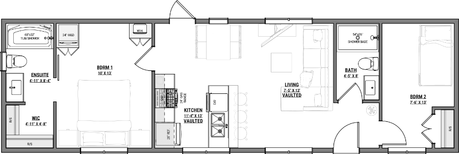 Floorplan preview for the Teton tiny home model from Amberwood Tiny Homes