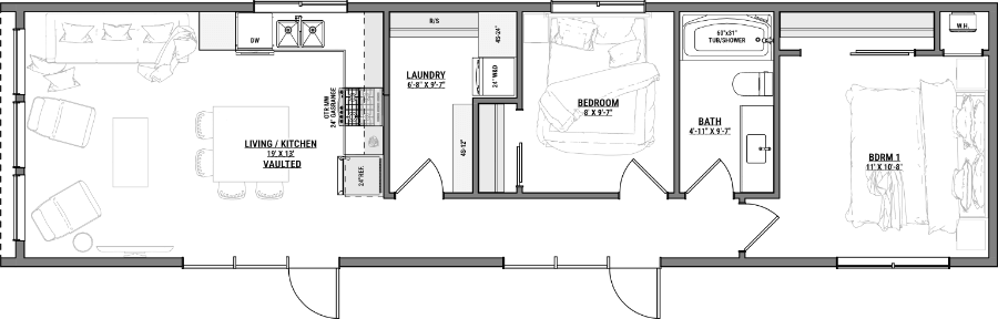 Floorplan preview for the Denali tiny home model from Amberwood Tiny Homes