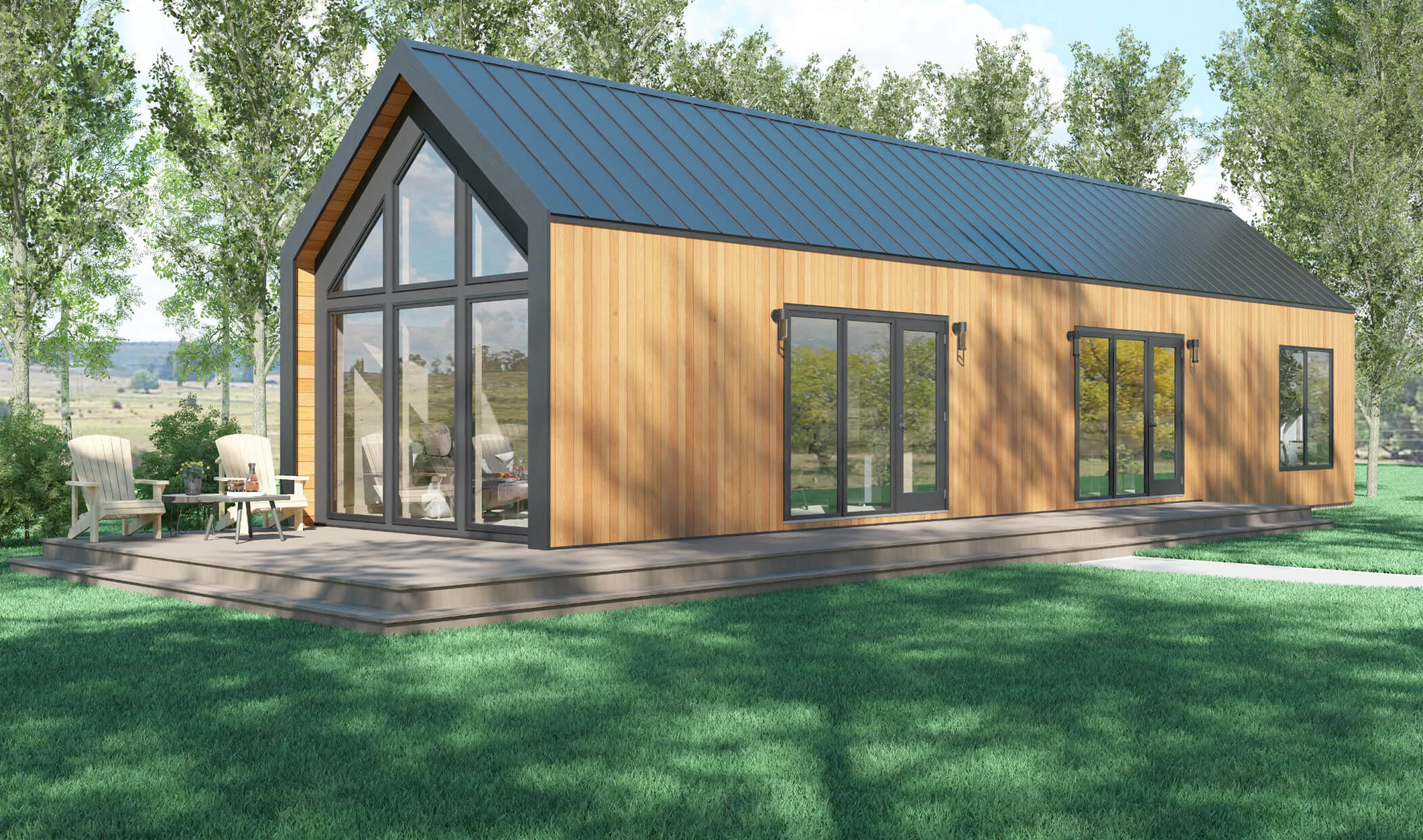 Digital rendering of the Denali tiny home model from Amberwood Tiny Homes