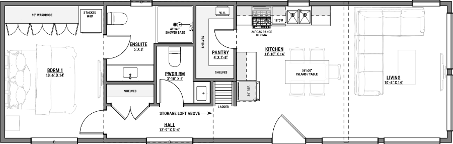 Floorplan preview for the Yellowstone tiny home model from Amberwood Tiny Homes