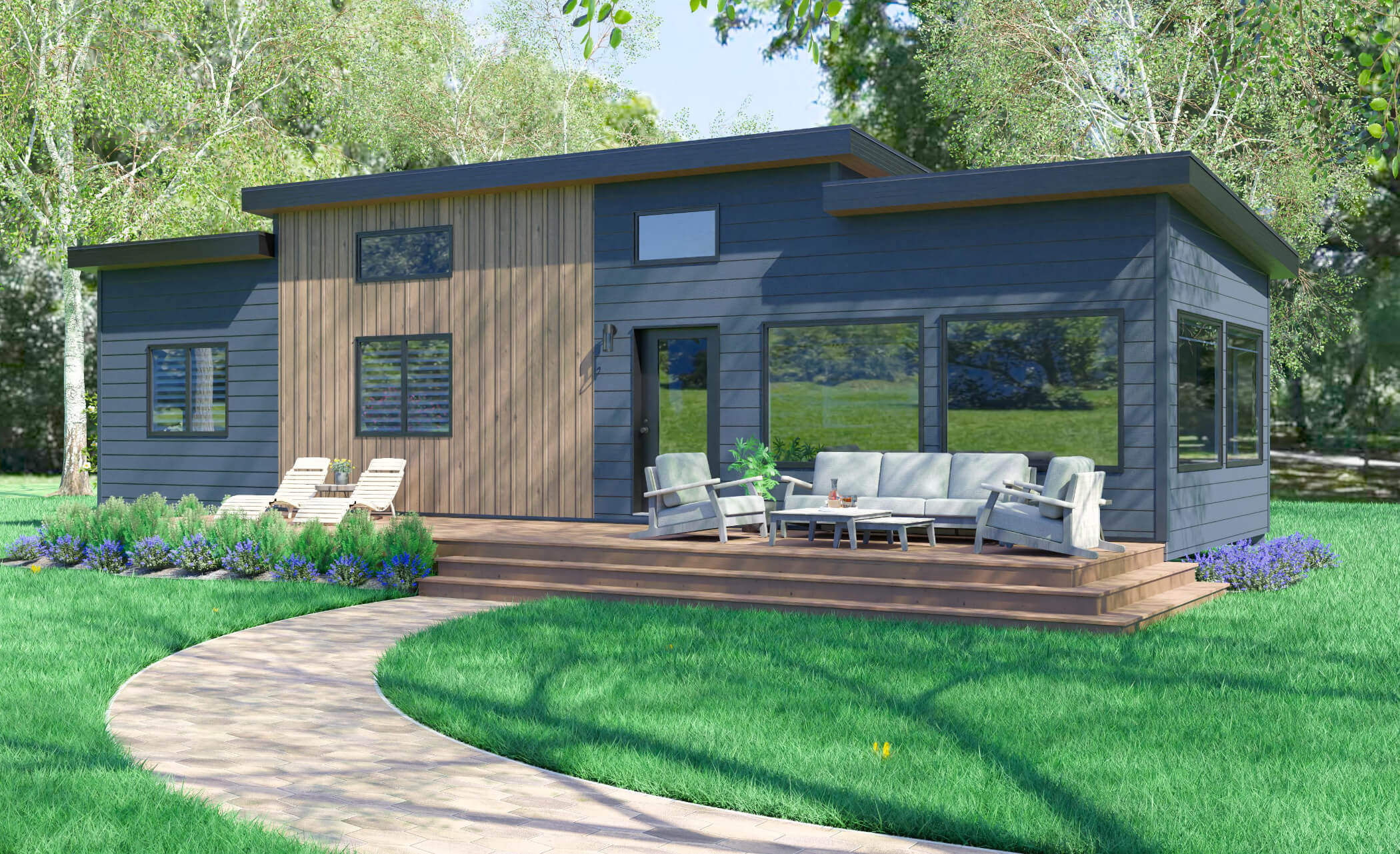 Digital rendering of the Yellowstone tiny home model from Amberwood Tiny Homes